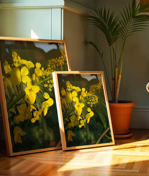 Close-up view of vibrant yellow flowers in a lush green field