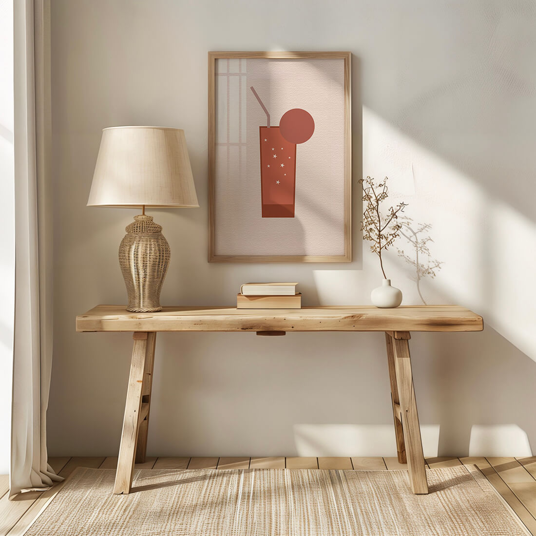 Minimalist Illustration of a Chocolate Drink with Straw and Window Background - Mi tienda