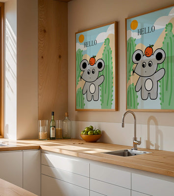 Cute illustration of a mouse with an orange on a sunny background