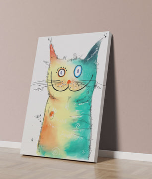 Illustration artistique de chat à l’aquarelle avec des couleurs vives