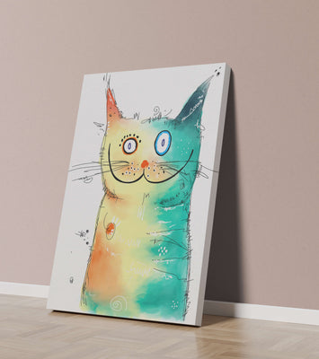Artistic watercolor cat illustration with vibrant colors