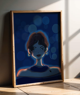 Illustration d'une femme avec des lumières bokeh et des boucles d'oreilles élégantes