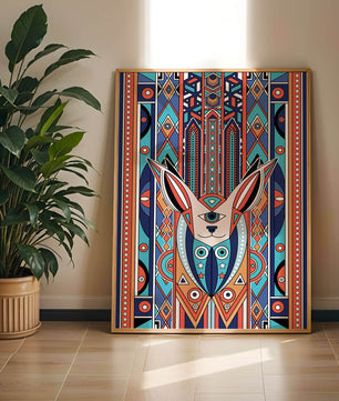 Diseño geométrico abstracto con motivo animal y patrones vibrantes