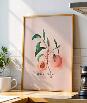 Watercolor Illustration of Honey Peach with Leaves on Light Background - Mi tienda