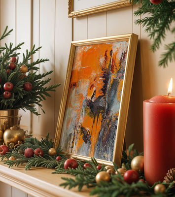 Abstract Orange and Grey Textured Art