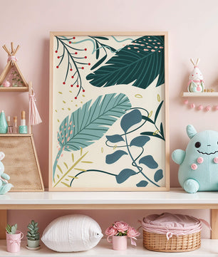 Abstract Botanical Illustration with Colorful Leaf Patterns