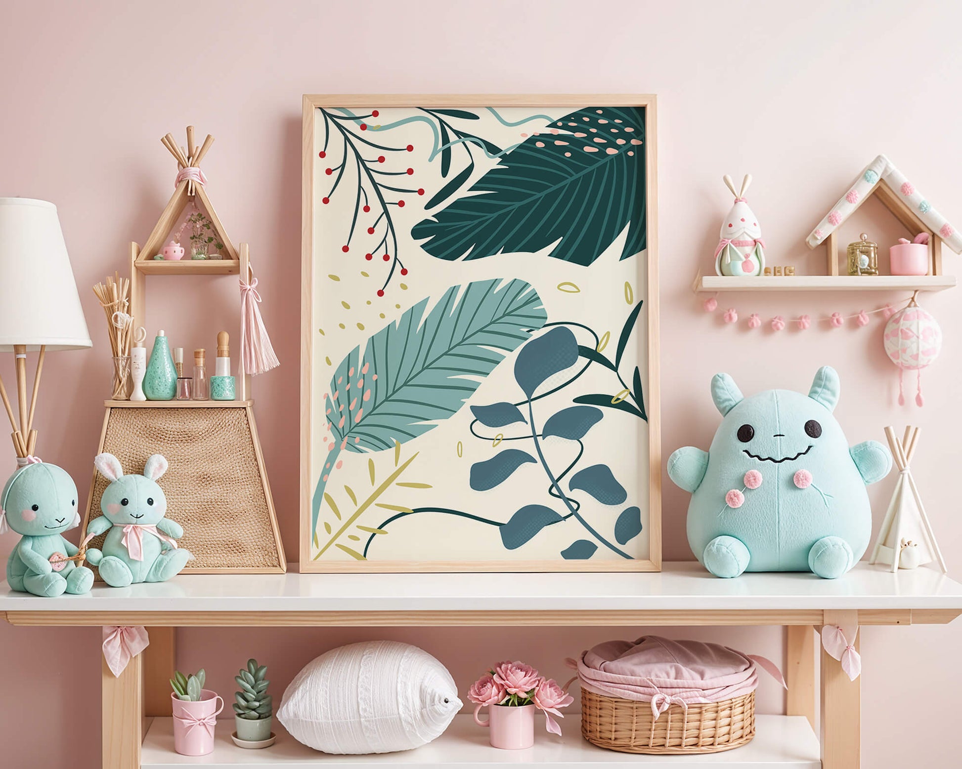 Abstract Botanical Illustration with Colorful Leaf Patterns