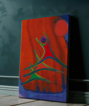 Abstract colorful artwork with dynamic figures and bold colors