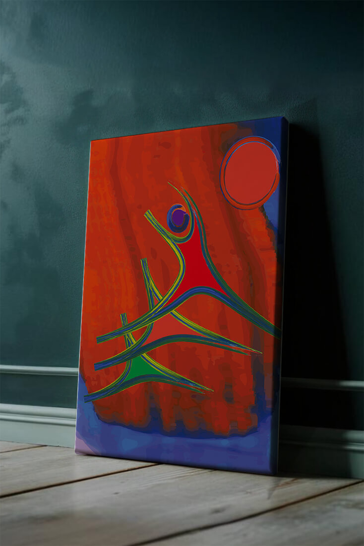 Abstract colorful artwork with dynamic figures and bold colors