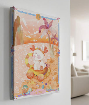 Charming Zodiac Cancer Illustration with Cartoon Bunny on a Beach