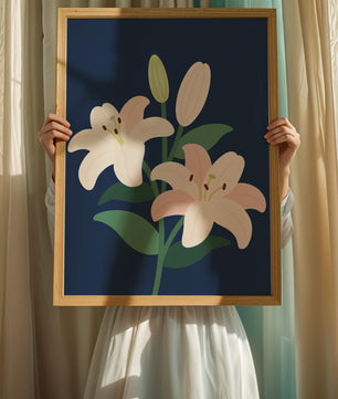 Elegante Lilien auf dunklem Blau