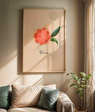 Watercolor Illustration of Orange Slice with Leaves on Pastel Background - Mi tienda