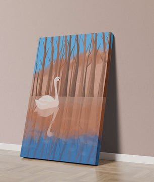 Serene swan on calm water with reflections of trees