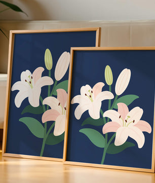 Elegante Lilien auf dunklem Blau