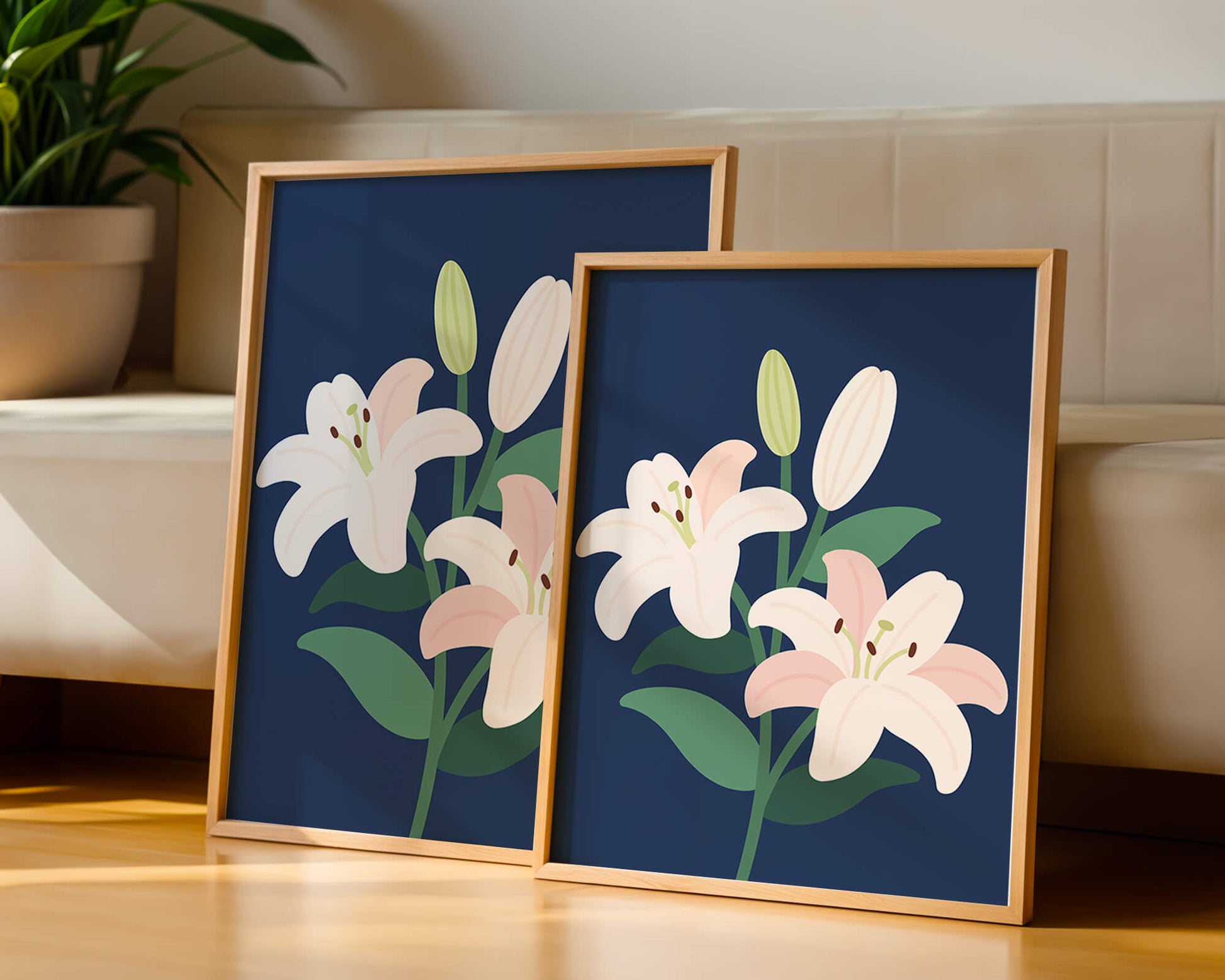 Lirios elegantes sobre un fondo azul oscuro