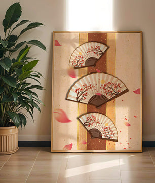 Elegant Japanese Fans with Cherry Blossom Design on Textured Background - Mi tienda