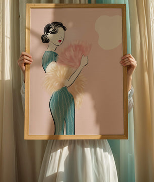Elegant woman in vintage dress with pink background