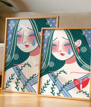 Ilustración de una mujer triste con el corazón roto
