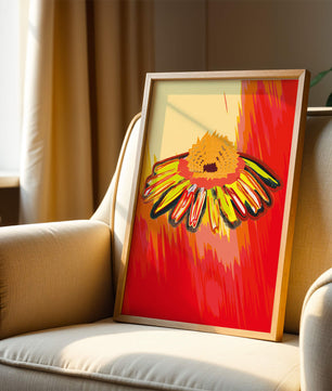 Abstract vibrant flower illustration with bold colors and dynamic strokes