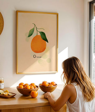 Illustration of a Single Orange with Leaves on a Textured Background - Mi tienda
