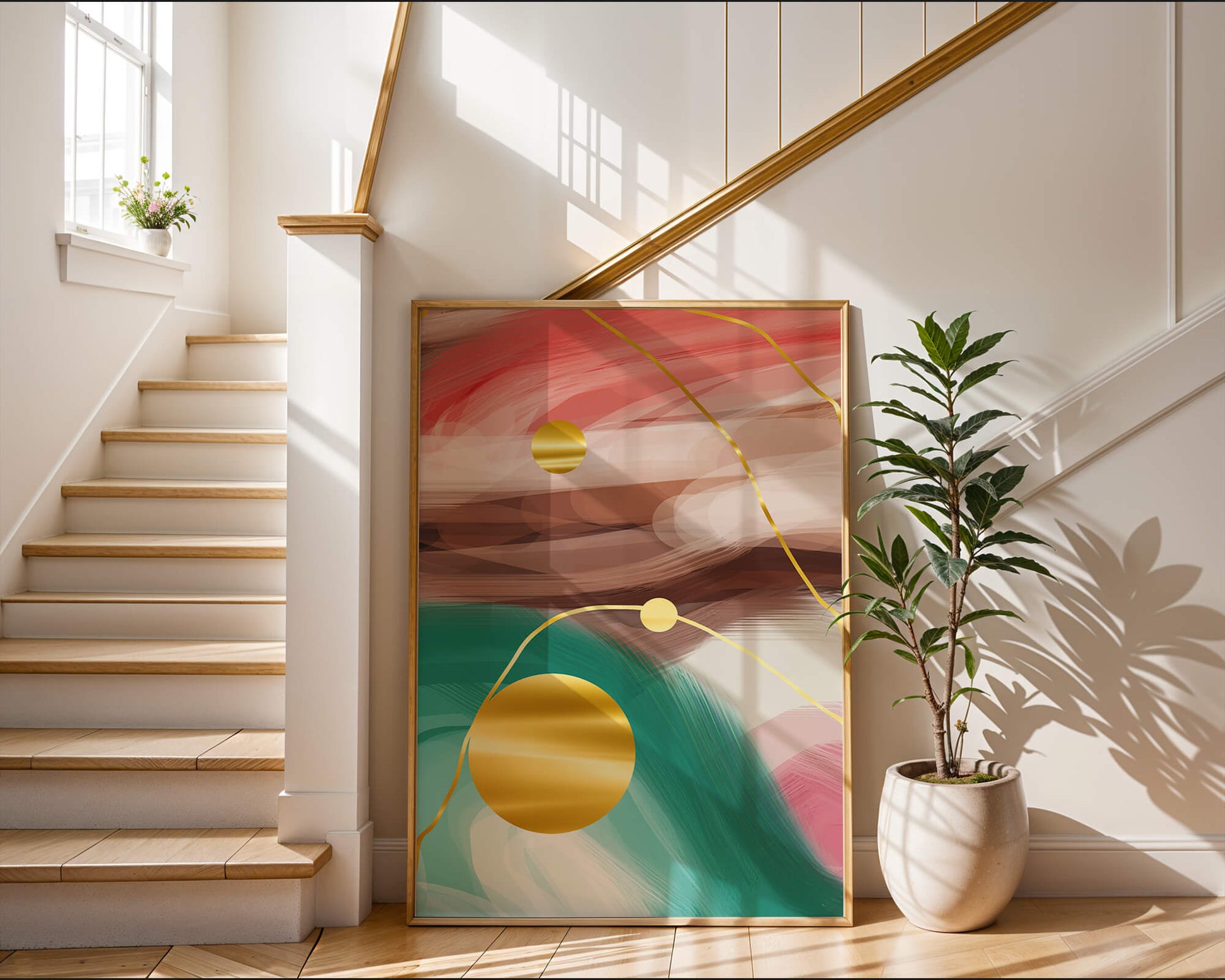 Abstract Expressionism with Gold Accents and Earthy Tones