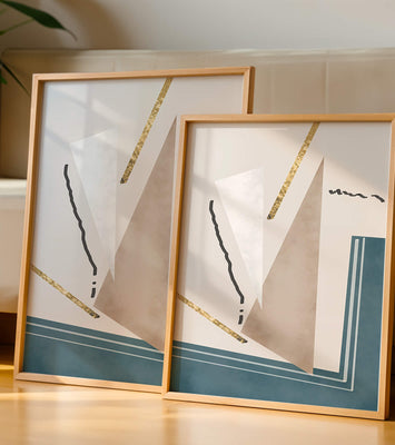 Abstract geometric artwork featuring gold elements