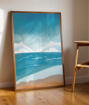 Calming Ocean Shoreline with Blue Sky and Gentle Waves