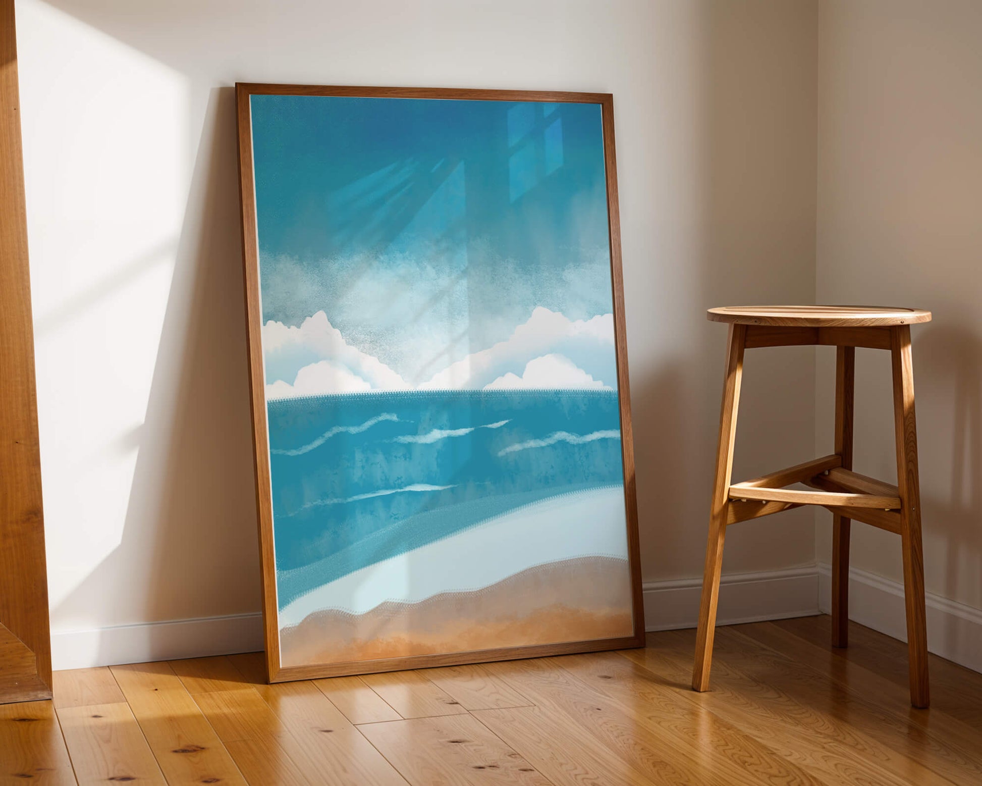 Calming Ocean Shoreline with Blue Sky and Gentle Waves