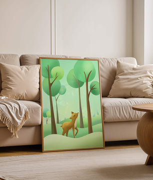 Gentle Deer and Butterfly in a Lush Forest Setting