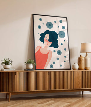 Dreamy Female Portrait with Abstract Circles in Modern Art Style - Mi tienda