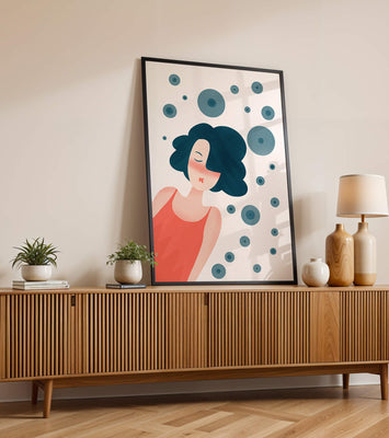 Dreamy Female Portrait with Abstract Circles in Modern Art Style