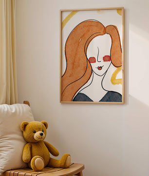 Illustration Of A Woman With Red Hair And Minimalist Features - Mi tienda