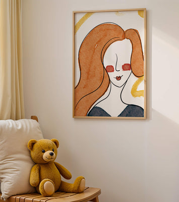 Illustration Of A Woman With Red Hair And Minimalist Features