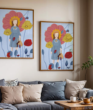 Fille dans un pays des merveilles fleuri avec des couleurs pastel et des fleurs vibrantes