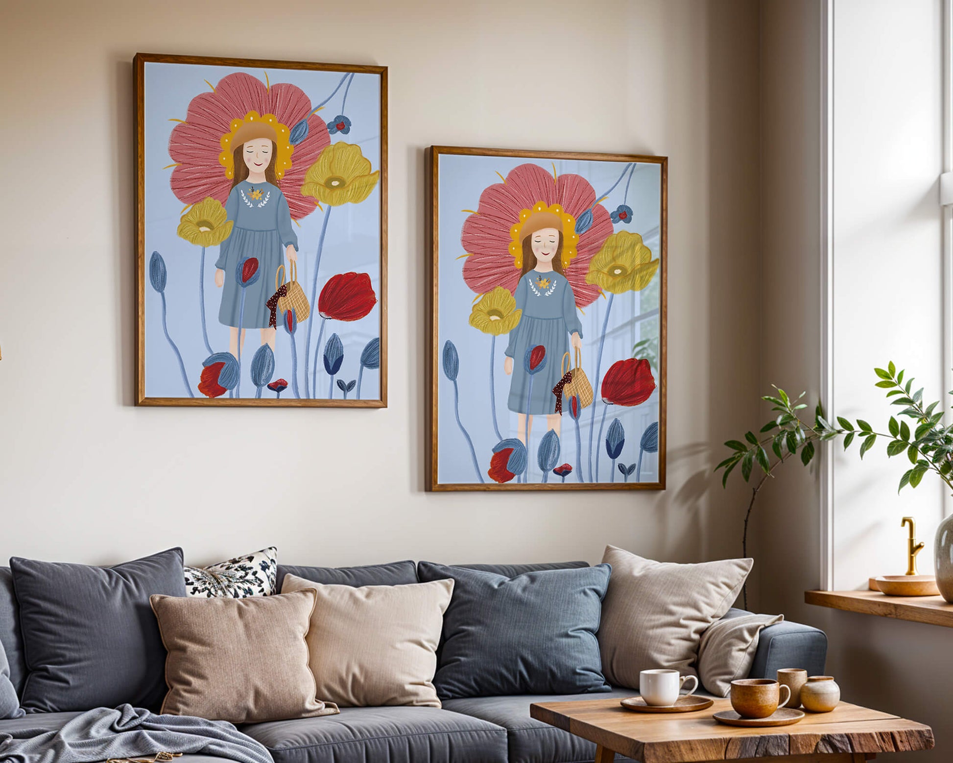 Fille dans un pays des merveilles fleuri avec des couleurs pastel et des fleurs vibrantes