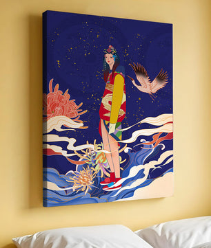 Fusion élégante d’art traditionnel et moderne avec des éléments floraux et aviaires