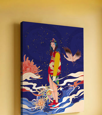 Elegant fusion of traditional and modern art with floral and avian elements