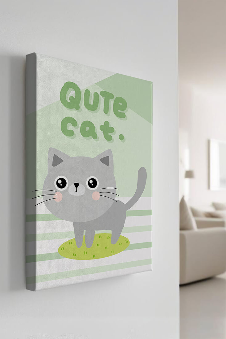 Adorable cartoon cat illustration on pastel background