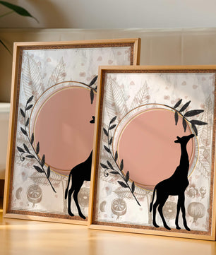 Von der Natur inspiriertes Kunstwerk mit Giraffensilhouette und botanischen Elementen