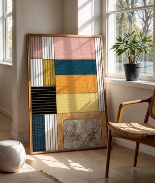 Geometric Abstract Art with Textured Blocks and Gold Accents - Mi tienda