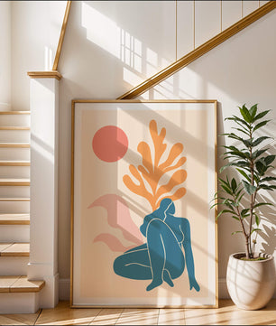 Abstract Nude Figure in Minimalist Design with Botanical Elements - Mi tienda