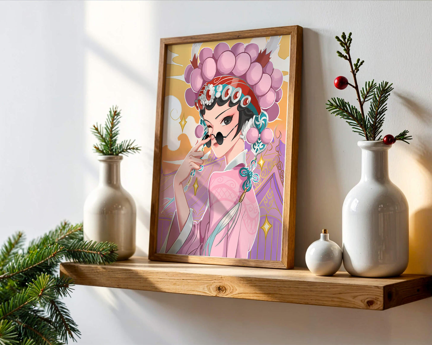 Elegant anime character in traditional attire with golden accents