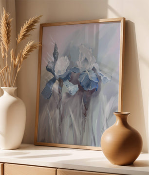 Delicate blue and white floral painting with soft brush strokes