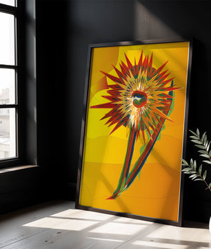 Abstract vibrant sunflower art with dynamic geometric shapes
