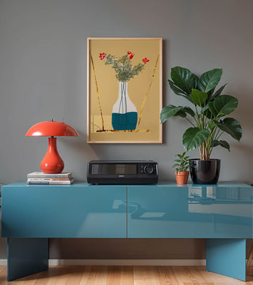 Vase with Red Flowers and Golden Accents