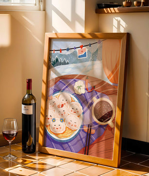 Charming Dumpling Faces on a Cozy Winter Table with Mountain View - Mi tienda