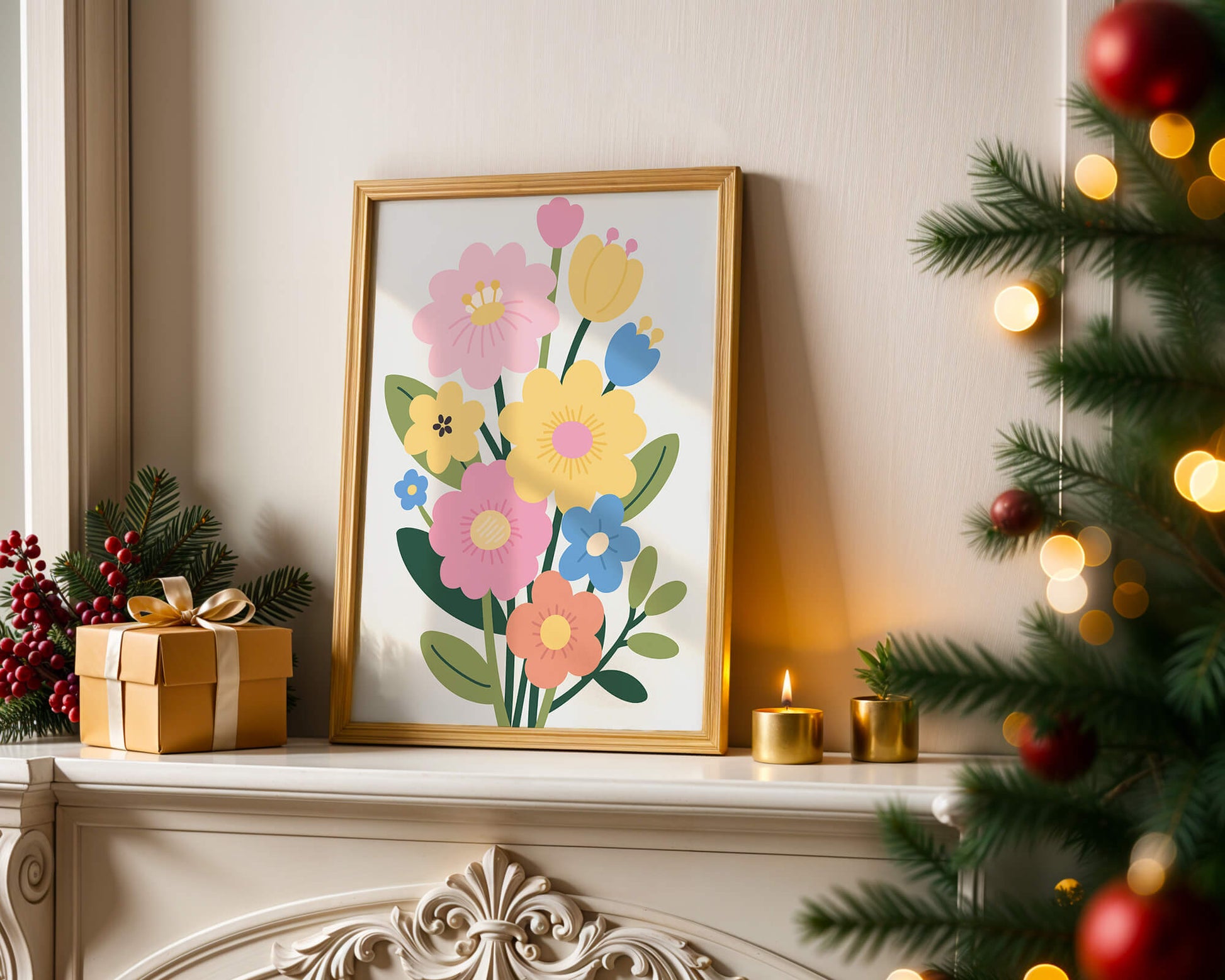 Ramo ilustrado de flores coloridas