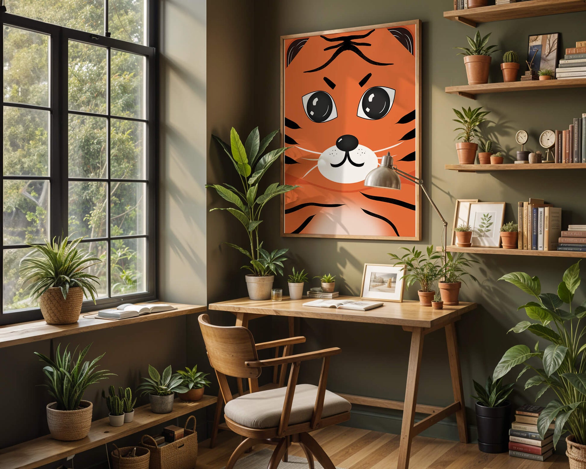 Adorable tiger face illustration with bold features