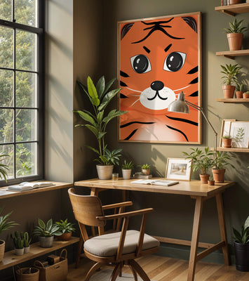 Adorable tiger face illustration with bold features