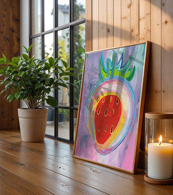 Colorful abstract strawberry with vibrant brush strokes